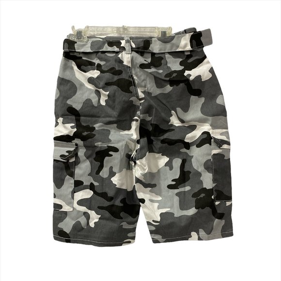 Men's Camo Cargo Shorts By Kreamy Size Small Black Gray White 4 Pockets Belt New - Picture 2 of 12